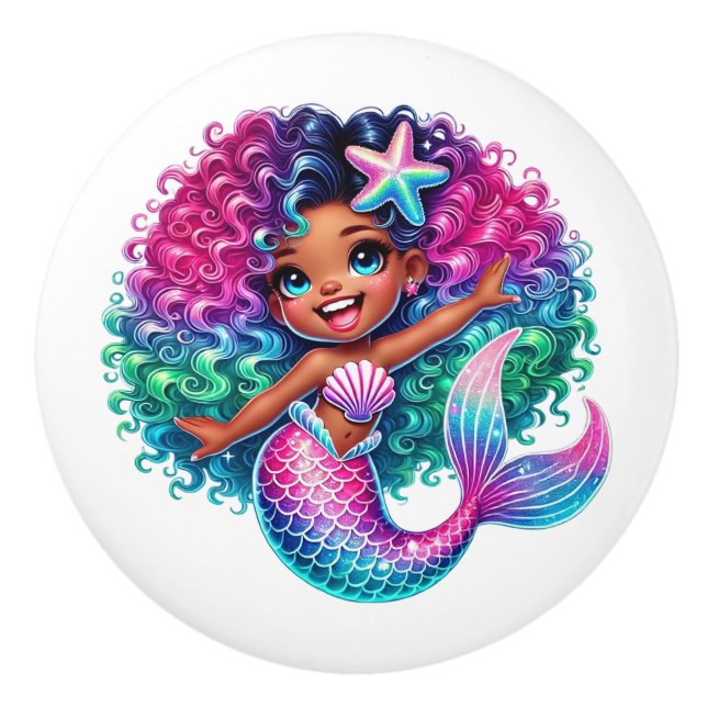 Mermaid Girl Ceramic Knob (Front)