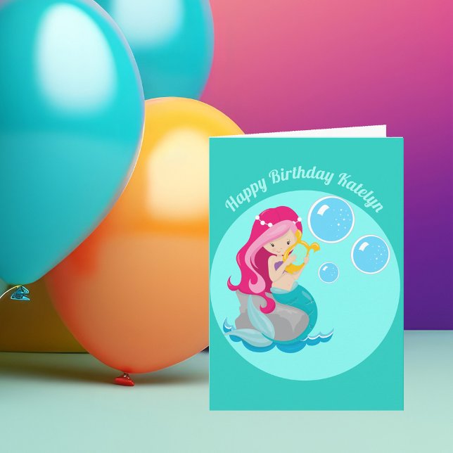 Mermaid Girl Cute Custom Childrens Birthday Card (Creator Uploaded)