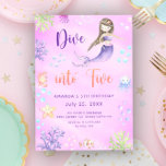 Mermaid Girl Dive Into Five 5th Birthday Party Invitation<br><div class="desc">"Under the Sea" themed birthday invitation.
Watercolor pastel hues,  featuring mermaid girl,  clown fish,  crab,  jellyfish,  starfish,  water bubbles and corals.</div>