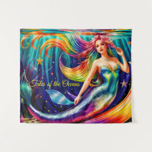 Mermaid Girl Fish Tail Underwater Colourful Ocean Tapestry