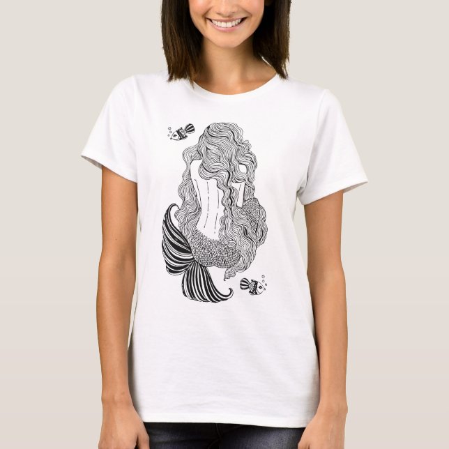 mermaid, girl, line art T-Shirt (Front)