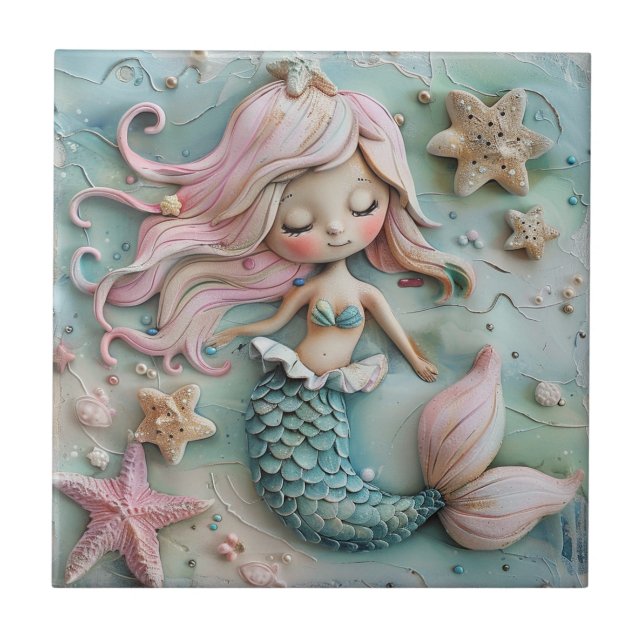 Mermaid Girl Ocean Ceramic Tile (Front)