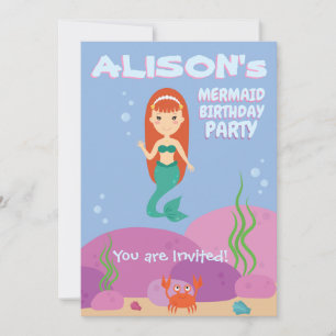 Mermaid girl ocean summer birthday part invitation