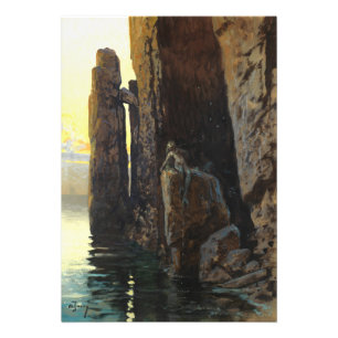 Mermaid Girl on Coastal Rocks at Sea Photo Print