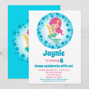 Mermaid Girl - Pink Hair Birthday Party Invitation