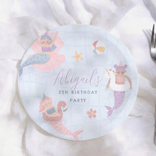 Mermaid Girl Pool Birthday Party Paper Plate