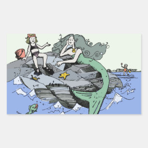 Mermaid Girl Summer Beach Friendship Whimsical Rectangular Sticker
