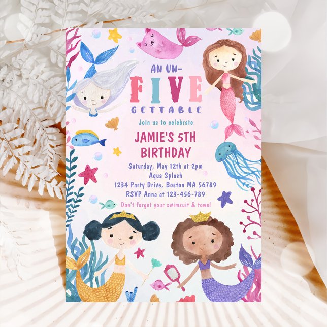 Mermaid Girl Under The Sea 5th Birthday Party Invitation (Creator Uploaded)