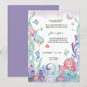Mermaid Girls 1st Birthday Party Under the Sea Invitation