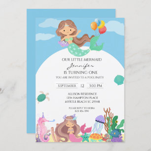 Mermaid Girls 1st Birthday Party Under the Sea Invitation