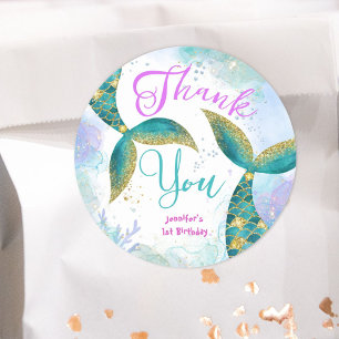 Mermaid Girls 1st Birthday Purple Teal  Classic Round Sticker