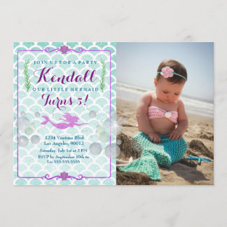 Mermaid Girl's Birthday Party Photo Invitation