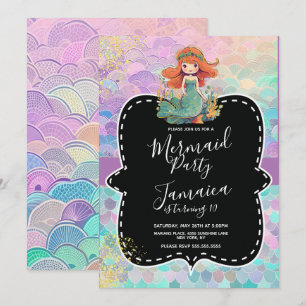 Mermaid Girls Birthday Party Purple Black Invitation