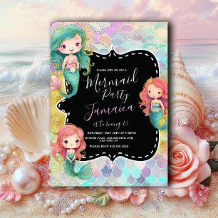 Mermaid Girls Birthday Party Purple Glitter Invitation