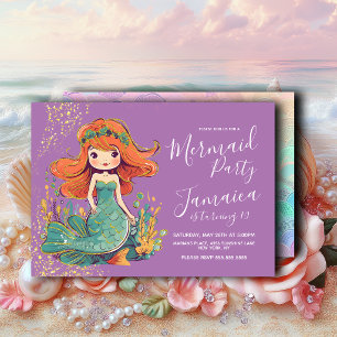 Mermaid Girls Birthday Party Purple Invitation