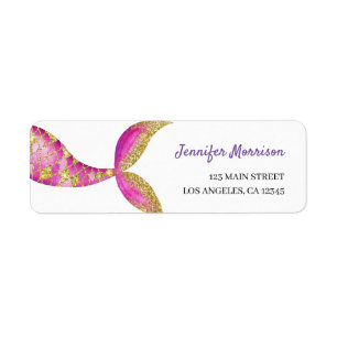 Mermaid Girls Birthday Party Return Address Label