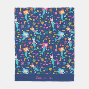 Mermaid Girls Under The Sea Personalised Fleece Blanket