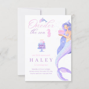 Mermaid Girly Oneder the sea 1st Baby Birthday  Invitation