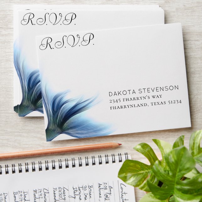 Mermaid Glam Scale | Dusty Ice Blue Sheen Address Envelope (Stacked)