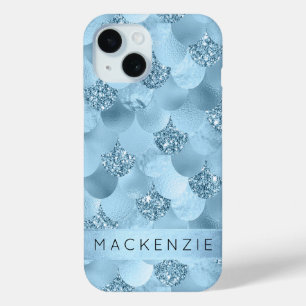 Mermaid Glam Scale   Dusty Ice Blue Sheen Custom iPhone 15 Case