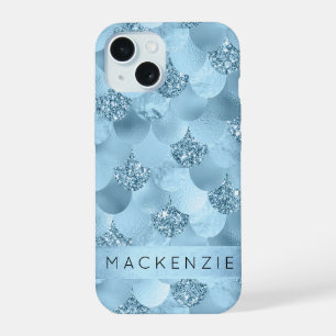 Mermaid Glam Scale Dusty Ice Blue Sheen Custom iPhone 15 Case