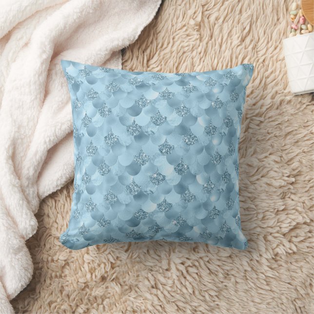 Mermaid Glam Scale | Dusty Ice Blue Sheen Lustre Cushion (Blanket)