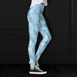 Mermaid Glam Scale   Dusty Ice Blue Sheen Lustre Leggings