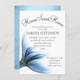 Mermaid Glam Tail   Dusty Ice Blue Home Sweet Home Invitation