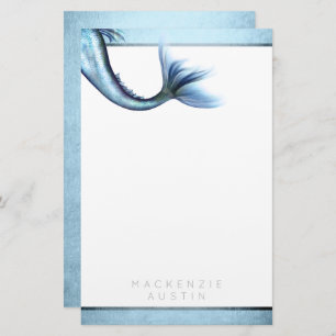Mermaid Glam Tail   Dusty Ice Blue Lustre Custom Stationery
