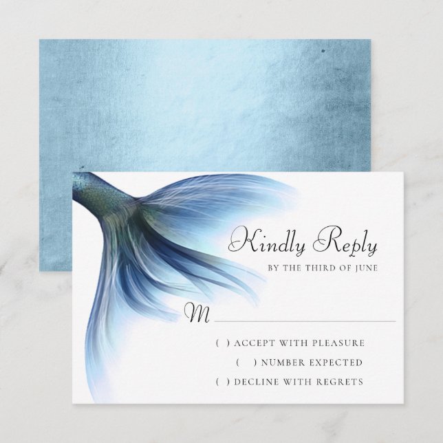 Mermaid Glam Tail | Dusty Ice Blue Lustre Sheen RSVP Card (Front/Back)