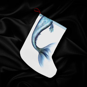 Mermaid Glam Tail   Dusty Ice Blue Lustre Sheen Small Christmas Stocking
