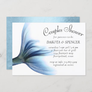 Mermaid Glam Tail   Ice Dusty Blue Couples Shower Invitation