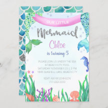 Mermaid Glitter Birthday Party Invitation