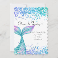 Mermaid glitter girl birthday invitation
