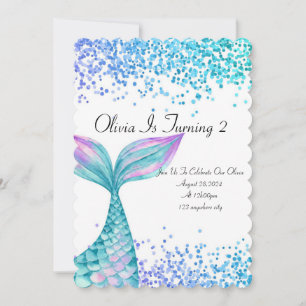 Mermaid glitter girl birthday invitation