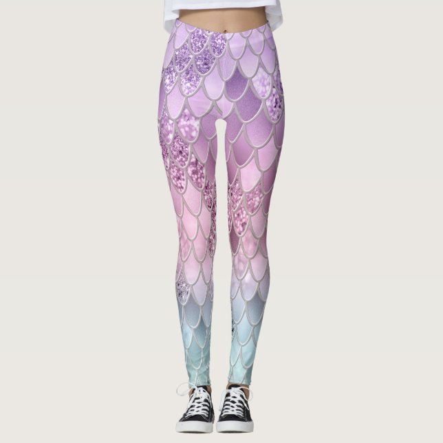 Mermaid Glitter Scales #2a (Faux Glitter) #shiny  Leggings (Front)