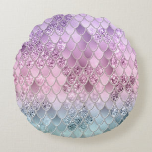 Mermaid Glitter Scales #2a (Faux Glitter) #shiny Round Cushion