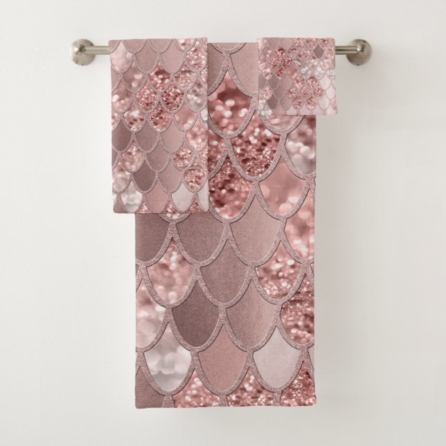 Mermaid Glitter Scales #8 (Faux Glitter) Bath Towel Set (Insitu)