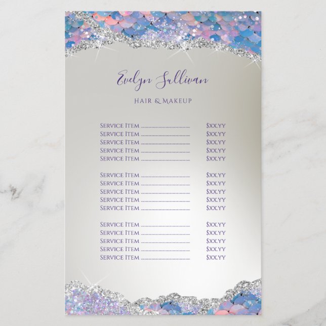 Mermaid glitter sequin price list flyer (Front)