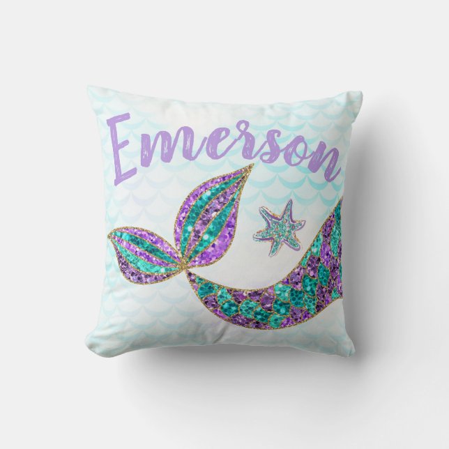 mermaid glitter tail with your name, cushion (Front)