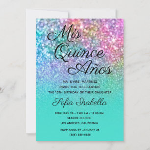 Mermaid Glitter Turquoise Ombre Mis Quince Años Invitation