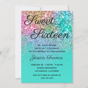 Mermaid Glitter Turquoise Ombre Sweet Sixteen Invitation