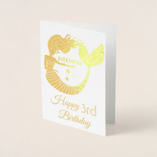 Mermaid Gold 3rd Birthday Foil Card