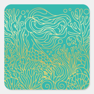 Mermaid - Gold Square Sticker
