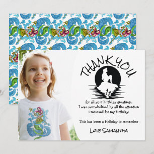 Mermaid Green Birthday Party Thank You Invitation