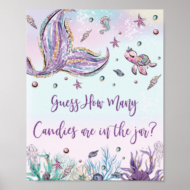 Mermaid Guess How Many Candies Baby Shower Sign (Front)