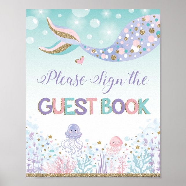 Mermaid Guest Book Sign Under the Sea Decor (Front)