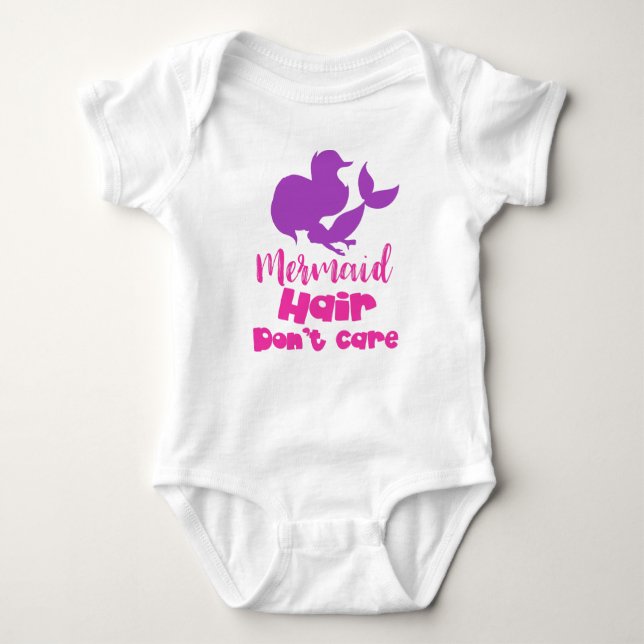 Mermaid Hair Don't Care, Mermaid Silhouette, Tail Baby Bodysuit (Front)