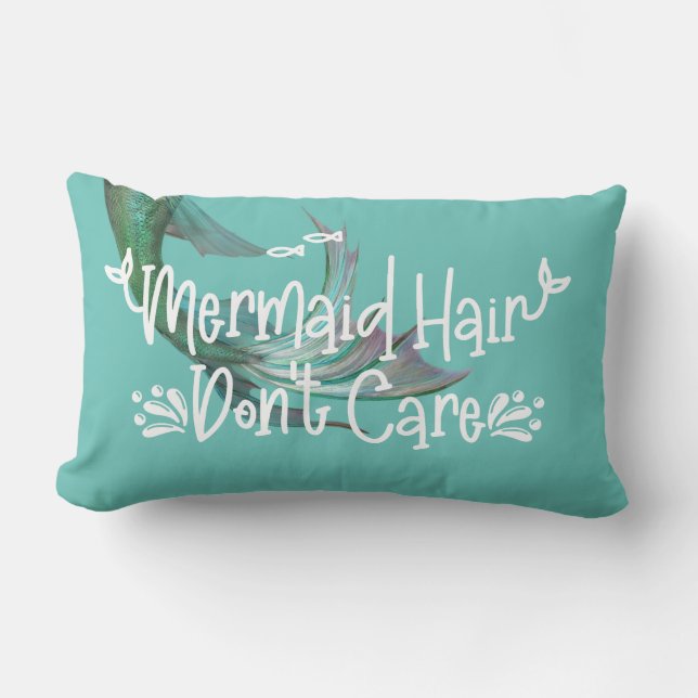 Mermaid Hair Don't Care Tail Teal Lumbar Cushion (Front)