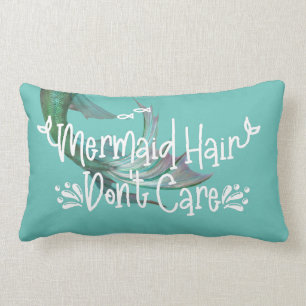 Mermaid Hair Don't Care Tail Teal Lumbar Cushion